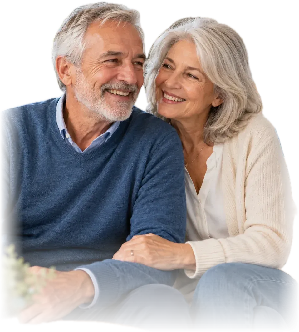 Couple de seniors souriants, assis ensemble